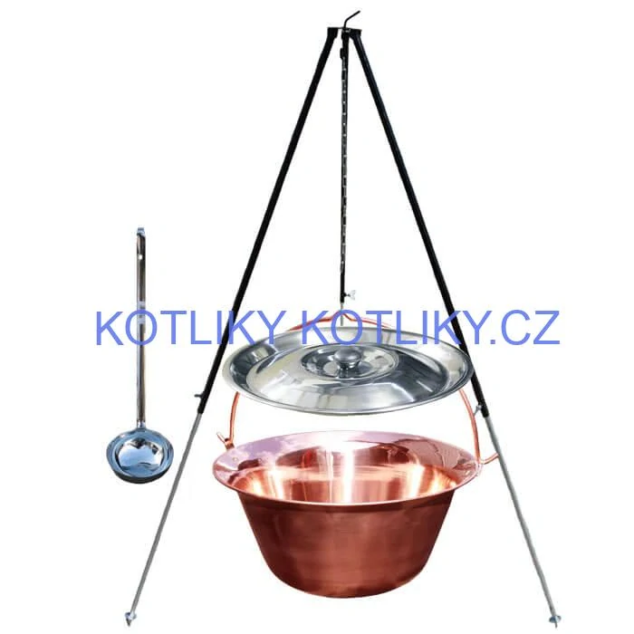 Měděný kotlík 30 L (1,2 mm) + poklice + teleskopický stojan