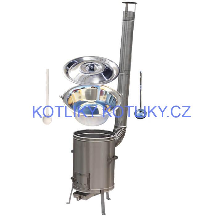 Nerezový kotlík 10 L (0,8 mm) + nerezová kotlina 36 cm + vařečka a naběračka LUX