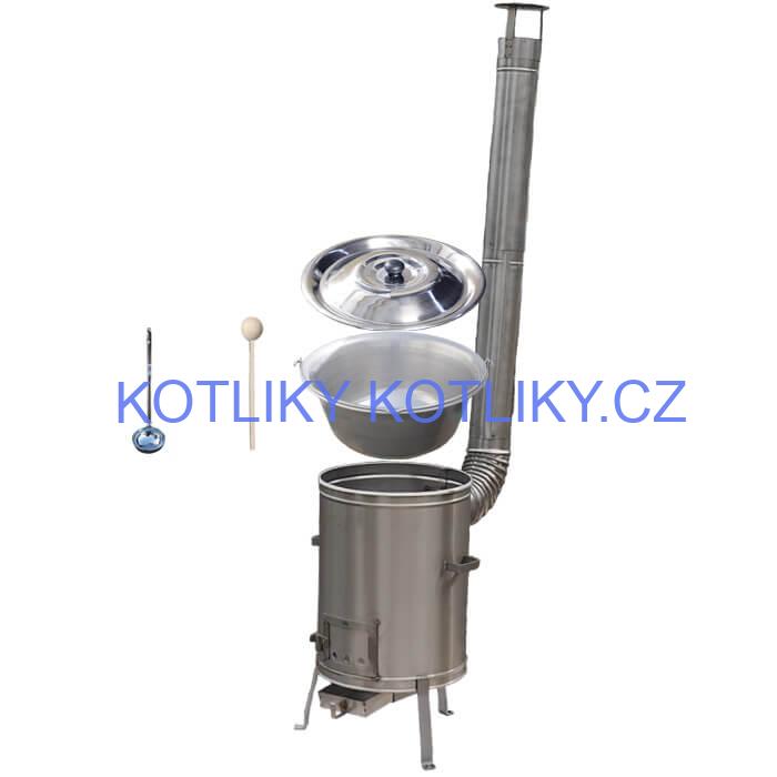 Nerezový kotlík 20 L (1,5 mm) + nerezová kotlina 42 cm + vařečka a naběračka LUX