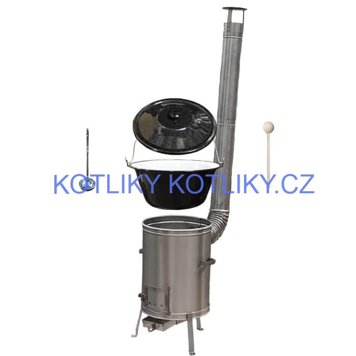 Smaltovaný kotlík 22 L (1,2 mm) + nerezová kotlina 42 cm + vařečka a naběračka LUX