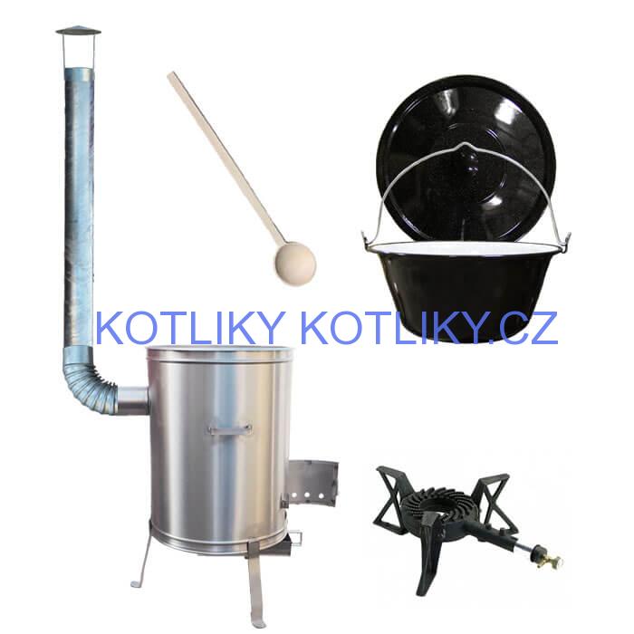 Smaltovaný kotlík 22 L (1,2 mm) + nerezová kotlina 42 cm + liatinový horák 7 kW, vareška LUX