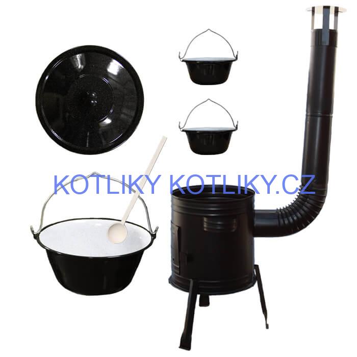 Smaltovaný kotlík 25 L (1,2 mm) + kovová kotlina 42 CLASSIC (KOV) + 2 smaltované servírovací kotlíky 0,8 L