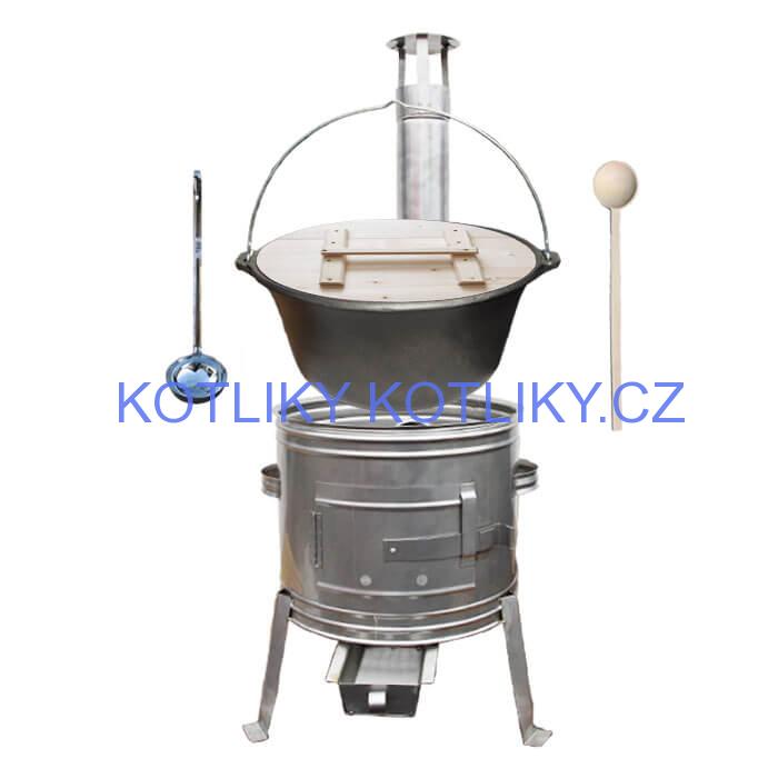 Litinový kotlík 22 L (0,8 cm) + nerezová kotlina 45 cm + vařečka a naběračka TOPLUX