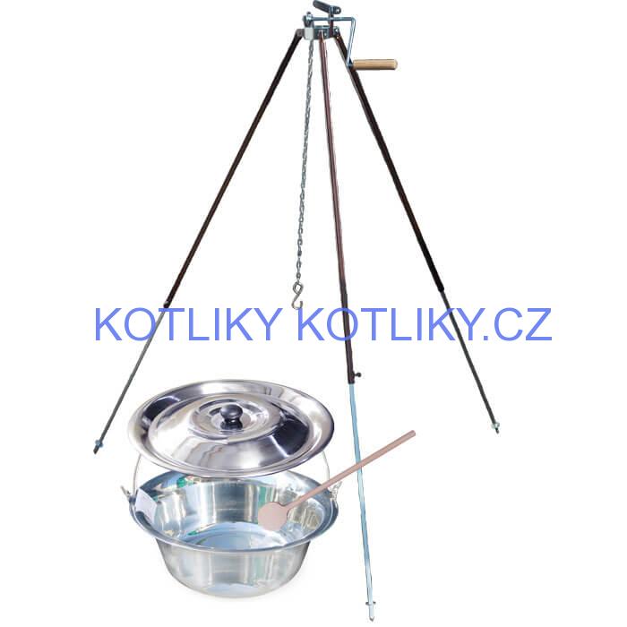 Nerezový kotlík 15 L (1,2 mm) + teleskopická trojnožka s pojistnou kladkou + poklice