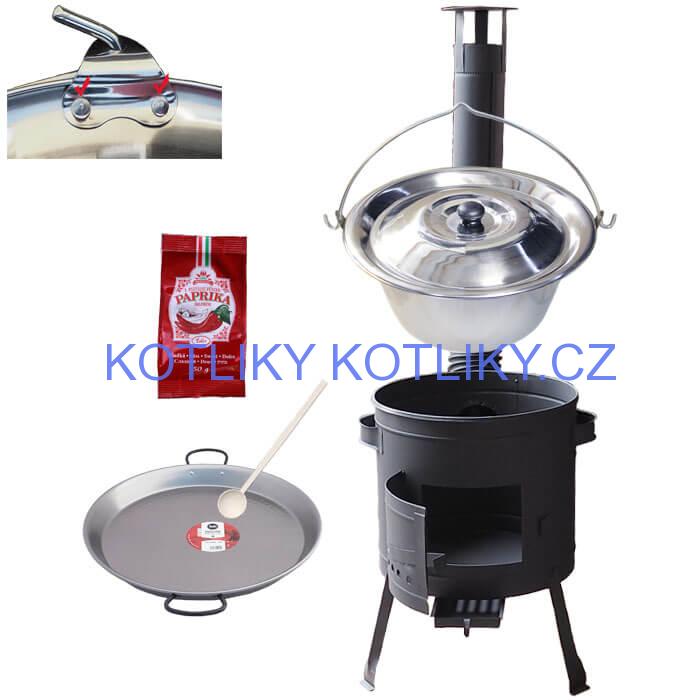 Zesílený nerezový kotlík 15 L (0,8 mm) + Paella ocelová pánev + nízká žáruvzdorná kotlina 36 cm PLUS 600