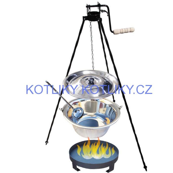 Nerezový kotlík 22 L (0,8 mm) + Ohniště + stojan s kladkou VAR