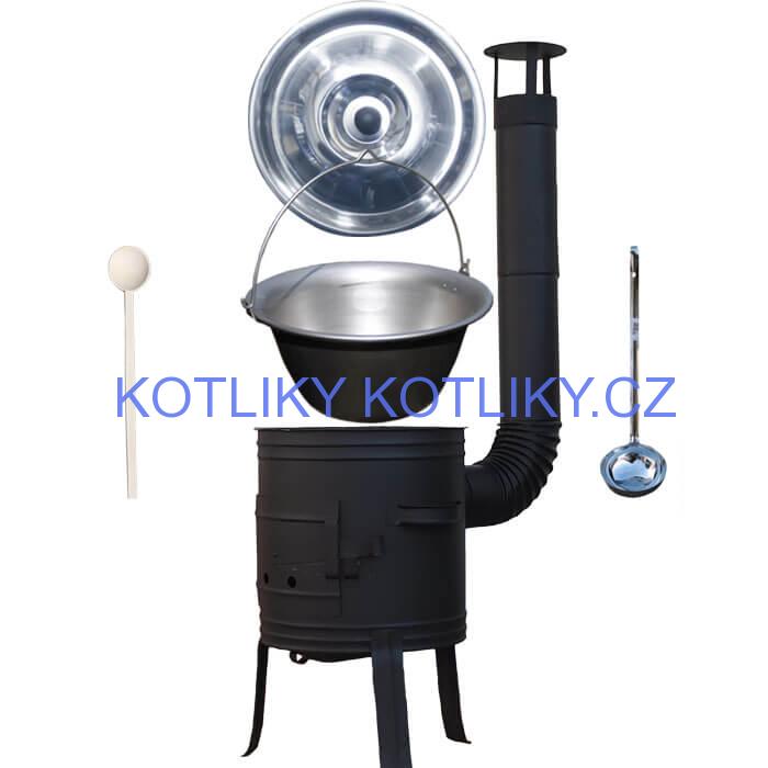 Nerezový kotlík 10 L (1,5 mm) + nízká žáruvzdorná kotlina 33 cm PLUS 700 + vařečka a naběračka