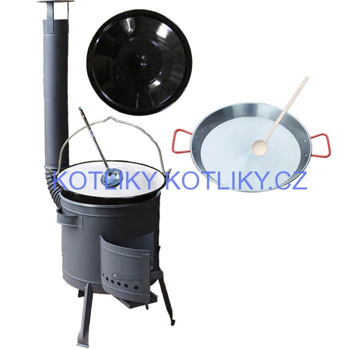 Smaltovaný kotlík 20 L + Paella ocelová pánev 46 cm + žáruvzdorná nízká kotlina 42 PLUS 600
