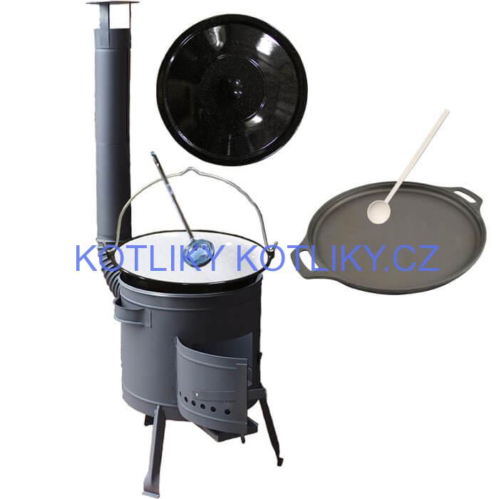 Smaltovaný kotlík 20 L (1,2 mm) + Litinová pánev 43 cm + žáruvzdorná kotlina 42 PLUS 600