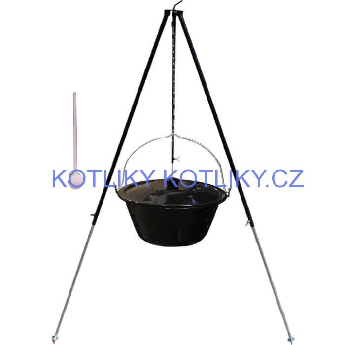 Smaltovaný kotlík 30 L + poklice + teleskopicka trojnožka 1,7 m