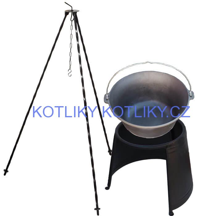 Litinový kotlík 10,8 L + chránič plamene 37 cm + trojnožka 1,2 m