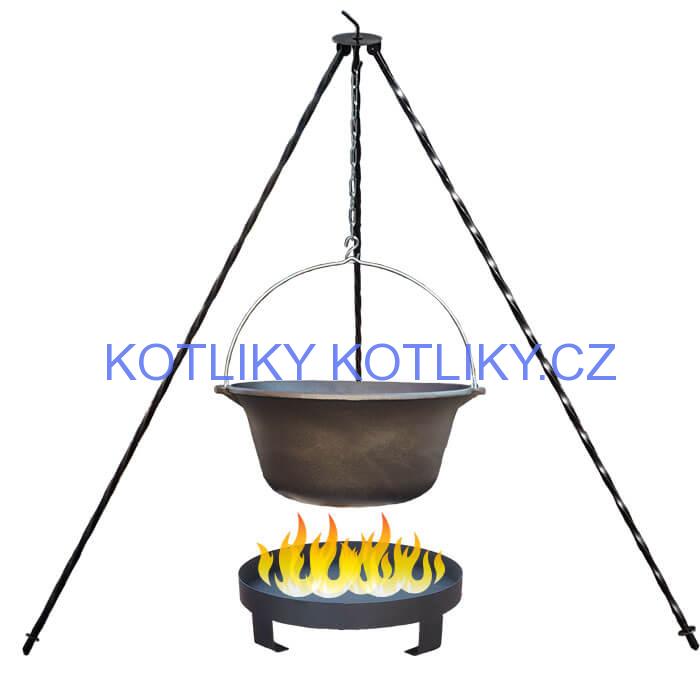 Litinový kotlík 7,2 L + trojnožka 1 m + ohniště 36 cm