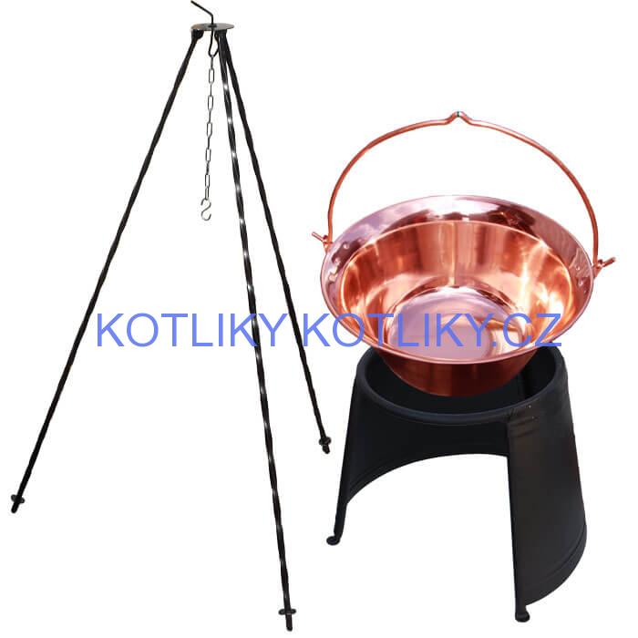 Měděný kotlík 20 L (1,2 mm) + chránič plamene 43 cm  + trojnožka 1,2 m