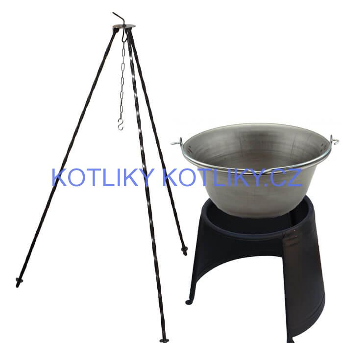 Železný kotlík 10 L (0,75 mm) + chránič plamene 37 cm + trojnožka 1,2 m