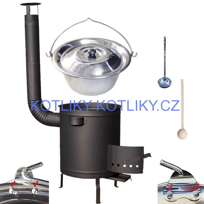 Nerezový kotlík 15 L (0,8 mm) zesílený s nýty + silnostěnná (1,5 mm) žáruvzdorná kotlina 36 PLUS 600