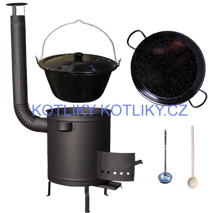 Smaltovaný kotlík 13 L (1,2 mm) + Paella pánev 38 cm + silnostěnná (1,5 mm) žáruvzdorná kotlina (1,5 mm) 36 PLUS 600