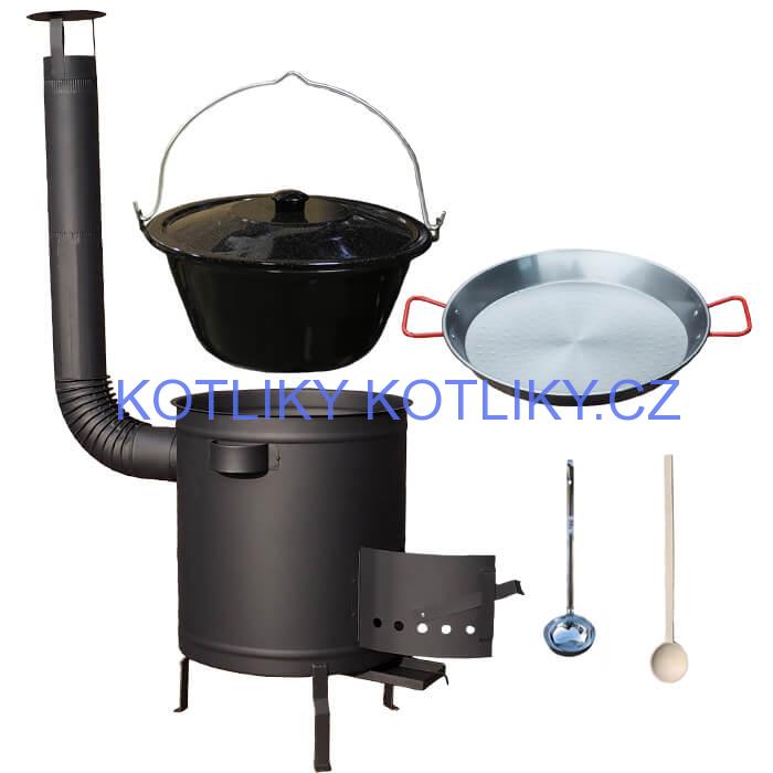 Smaltovaný kotlík 13 L (1,2 mm) + Paella pánev 38 cm + silnostěnná (1,5 mm) žáruvzdorná kotlina (1,5 mm) 36 PLUS 600