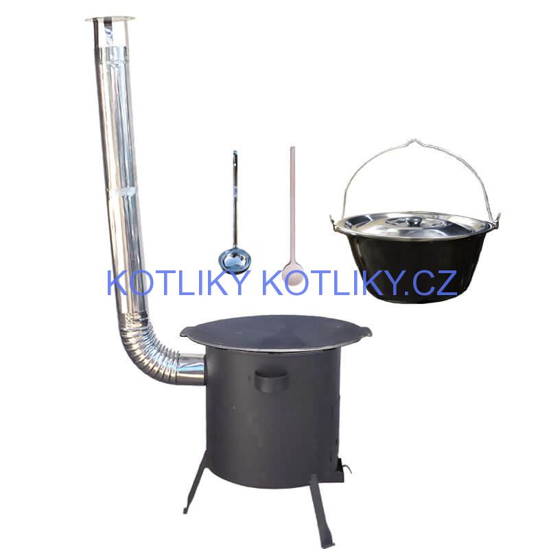 Smaltovaný kotlík 20 L + litinová pánev 45 cm + žáruvzdorná kotlina 42 cm PLUS 600