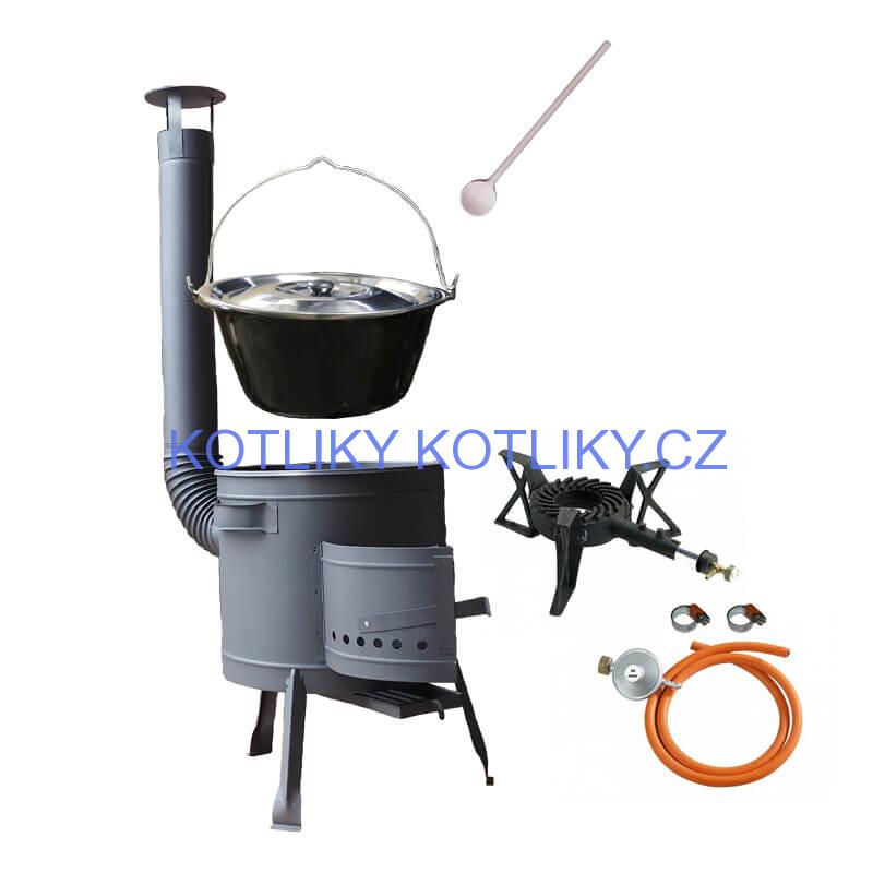 Smaltovaný kotlík (1,2 mm) 25 L + litinový hořák 5,5 kW + nízká kotlina 42 PLUS 600 + nerezová poklice INOX