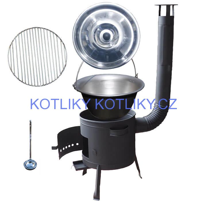 Nerezový kotlík 20 L (1,5 mm) + Nerezový rošt 45 cm + nízká žáruvzdorná kotlina 42 cm PLUS 600