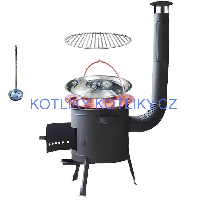 Měděný kotlík 20 L (1,2 mm) + Nerezový rošt 45 cm + nízká žáruvzdorná kotlina 42 cm PLUS 600