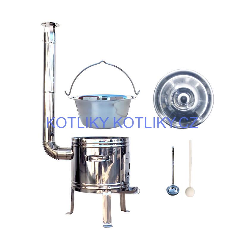 Nerezový kotlík 15 L (0,8 mm) zesílený s nýty + nerezová kotlina 36 cm TOP INOX