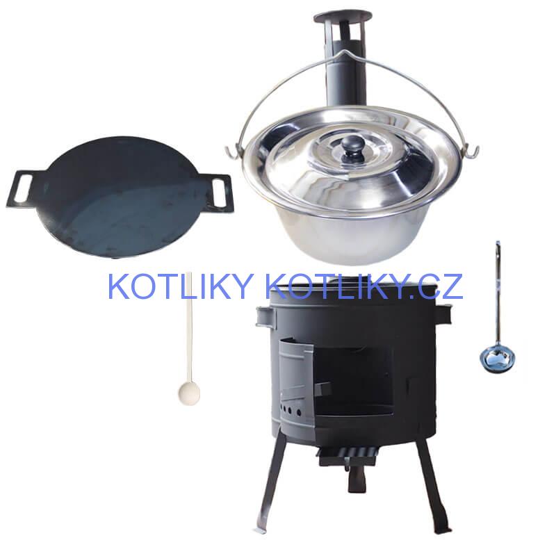 Nerezový kotlík 20 L (1,2 mm) INOX + železná pánev 44 cm UNI + kotlina 42 cm PLUS 600