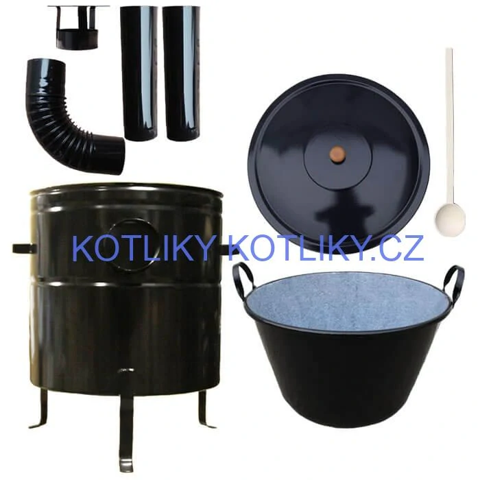 Zabijačkový smaltovaný kotel 80 L + kovová kotlina 58 cm + kouřovod