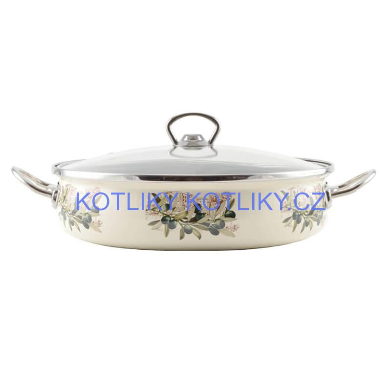 Smaltovaný rendlík s poklicí 30 cm OLIVA