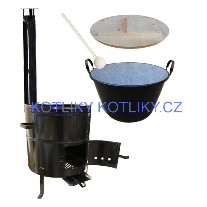Zabijačkový smaltovaný kotel 100 L + kovová kotlina 60 cm + vařečka