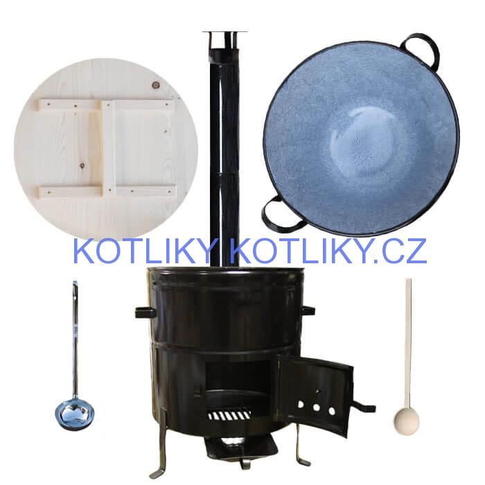 Smaltovaný kotel 100 L + kovová kotlina 60 cm + vařečka a naběračka BIG PARTY