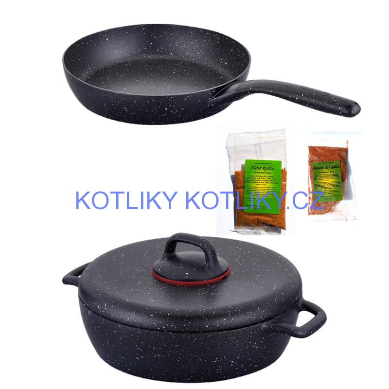 Hrnec s poklicí + pánev + pepř Classic Plus Volkanit