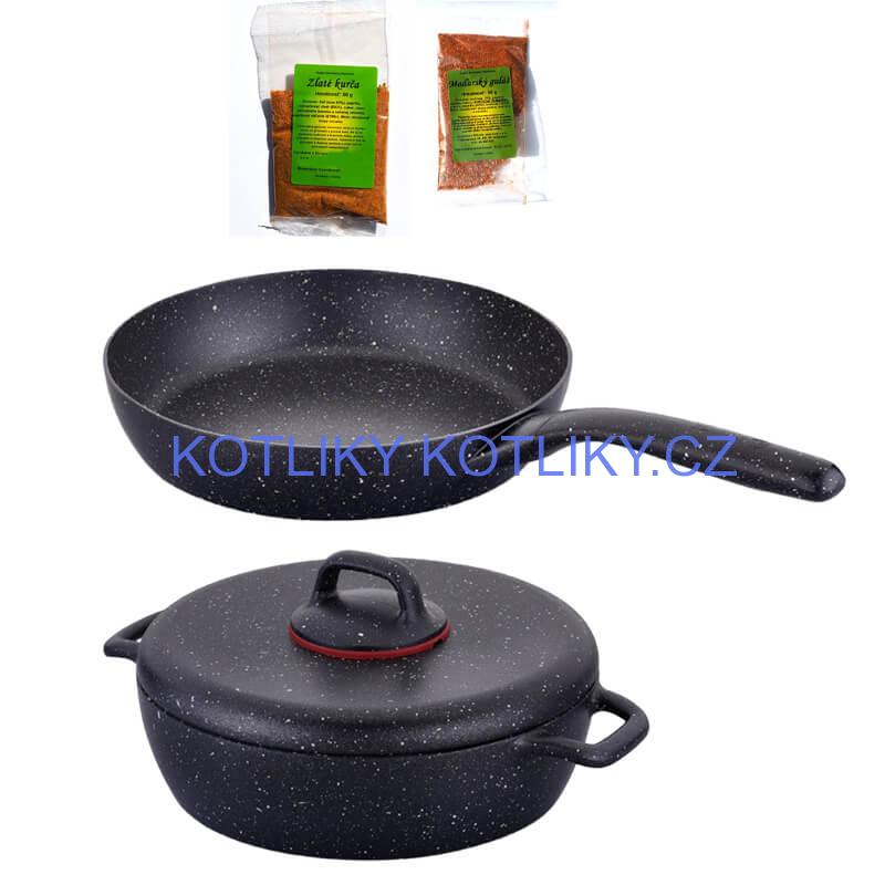 Hrnec s poklicí + pánev + pepř Classic Plus Volkanit