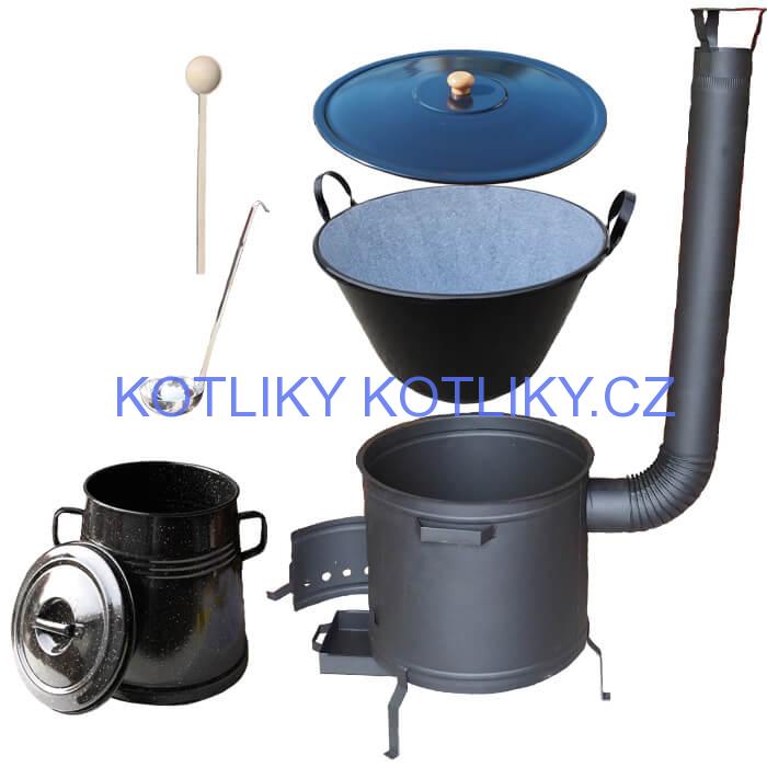Smaltovaný kotel 50 L + žáruvzdorná kotlina 50 cm PLUS 600 + Nádoba na sádlo 10 L