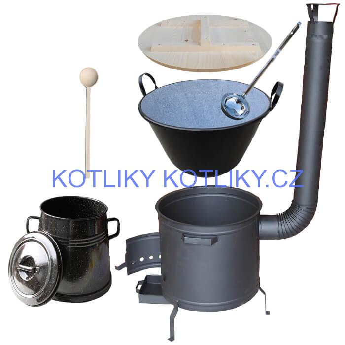 Smaltovaný kotel 100 L + žáruvzdorná kotlina 60 cm PLUS 600 + Nádoba na sádlo 10 L