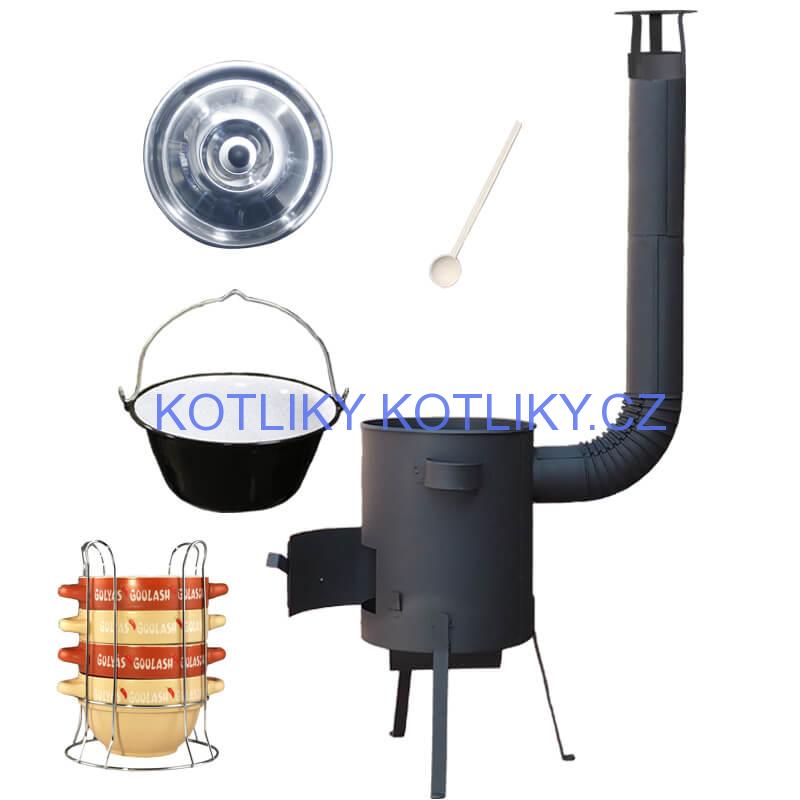 Smaltovaný kotlík 22 L (1,2 mm) + misky na guláš 4 ks + žáruvzdorná kotlina 42 PLUS 600 4 MM