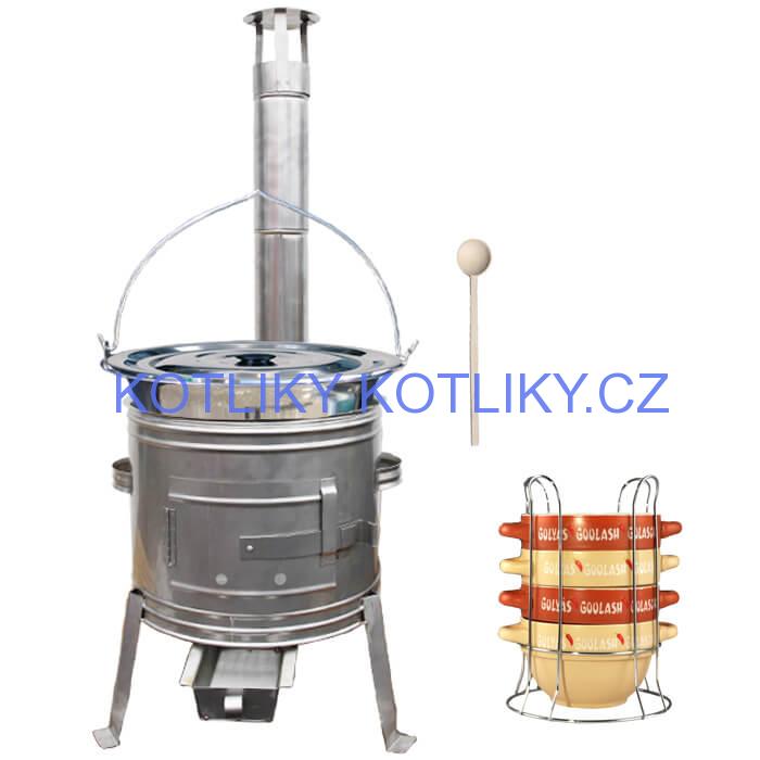 Nerezový kotlík 22 L (0,8 mm) INOX + misky na guláš 4 ks + nerezová kotlina 42 cm TOPLUX