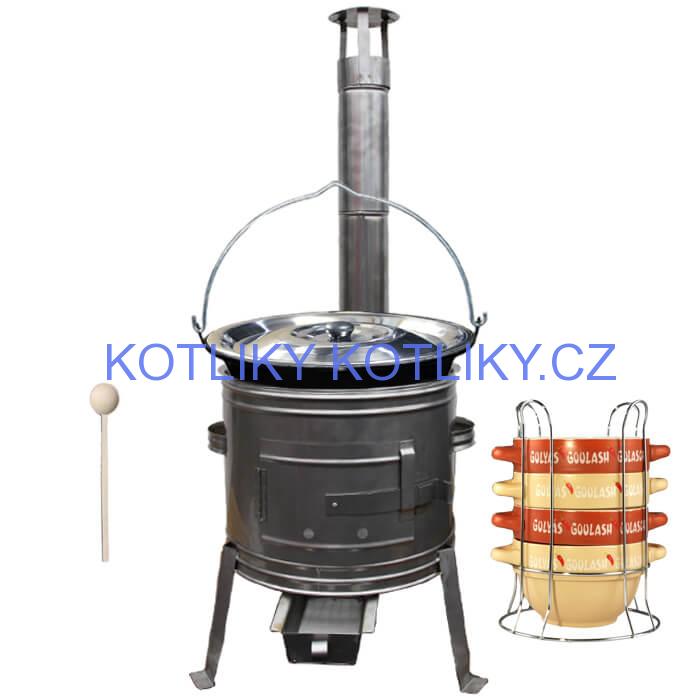 Smaltovaný kotlík 22 L (1,2 mm) + misky na guláš 4 ks + nerezová kotlina 42 cm TOPLUX