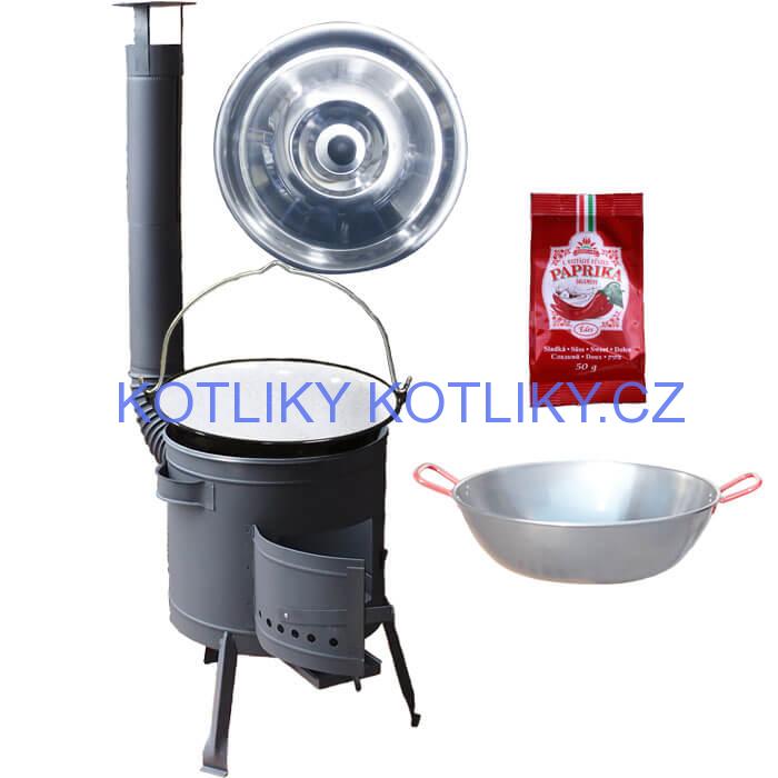 Smaltovaný kotlík 22 L + Pánev PAELLA (WOK) 45 cm + sladká paprika 50 g + nízká kotlina 42 PLUS 600