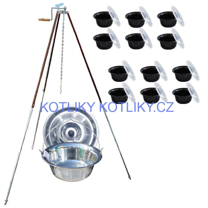 Nerezový kotlík 20 L (1,2 mm) + teleskopická trojnožka s pojistnou kladkou + poklice