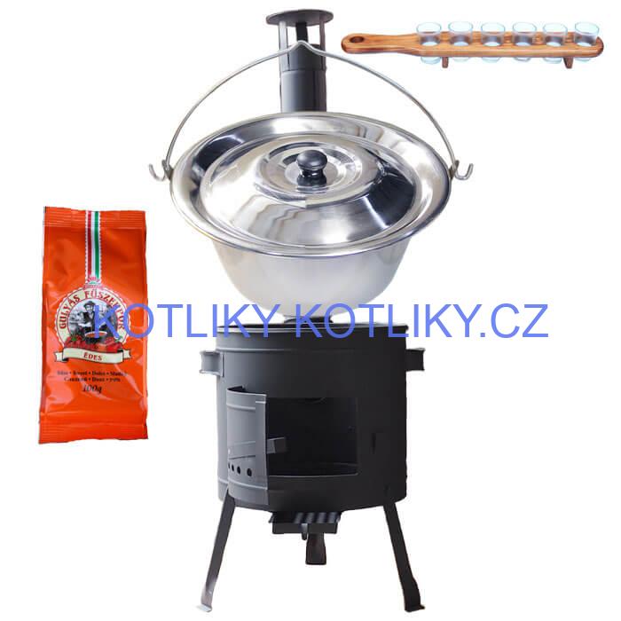 Nerezový kotlík 22 L (0,8 mm) + korenie + štamperlíky + nízka žiaruvzdorná kotlina (0,8 mm) 42 PLUS 600