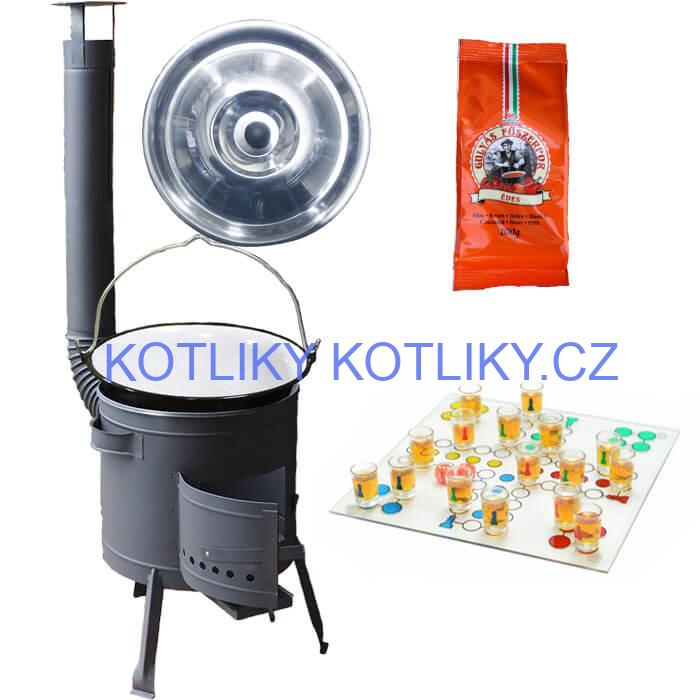 Smaltovaný kotlík 25 L (1,2 mm) + pepř + člověče pi už + nízká žáruvzdorná kotlina 42 PLUS 600