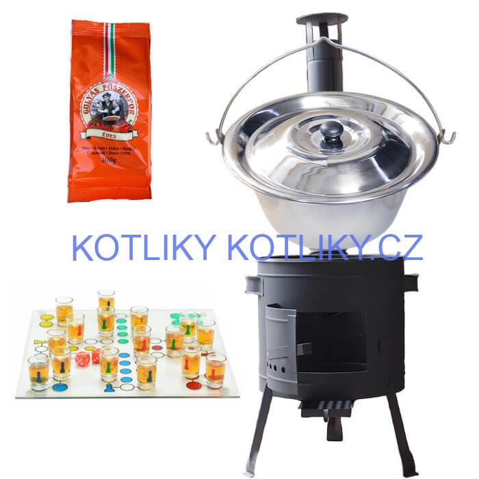 Nerezový kotlík 22 L (0,8 mm) + pepř + člověče pi už + nízká žáruvzdorná kotlina 42 PLUS 600