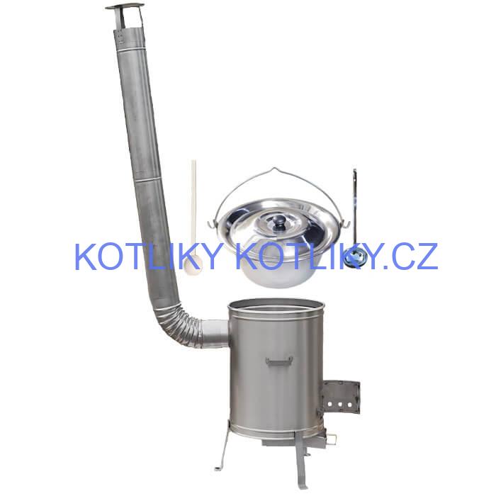 Nerezový kotlík 20 L (1,2 mm) + nerezová kotlina 42 cm + vařečka a naběračka LUX