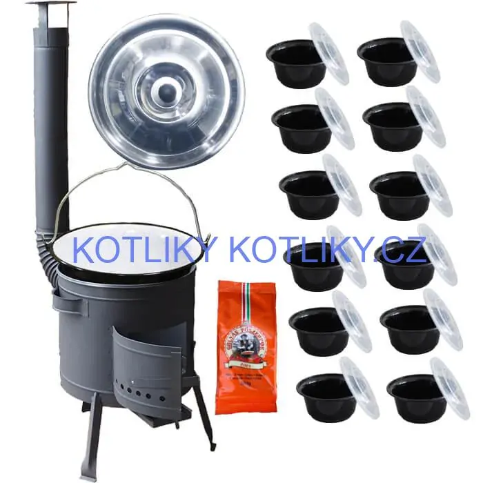 Smaltovaný kotlík 22 L (1,2 mm) + silnostěnná (1,5 mm) žáruvzdorná kotlina BALKY STRONG 42 PLUS 600 + plastové boxy (misky) 10 ks