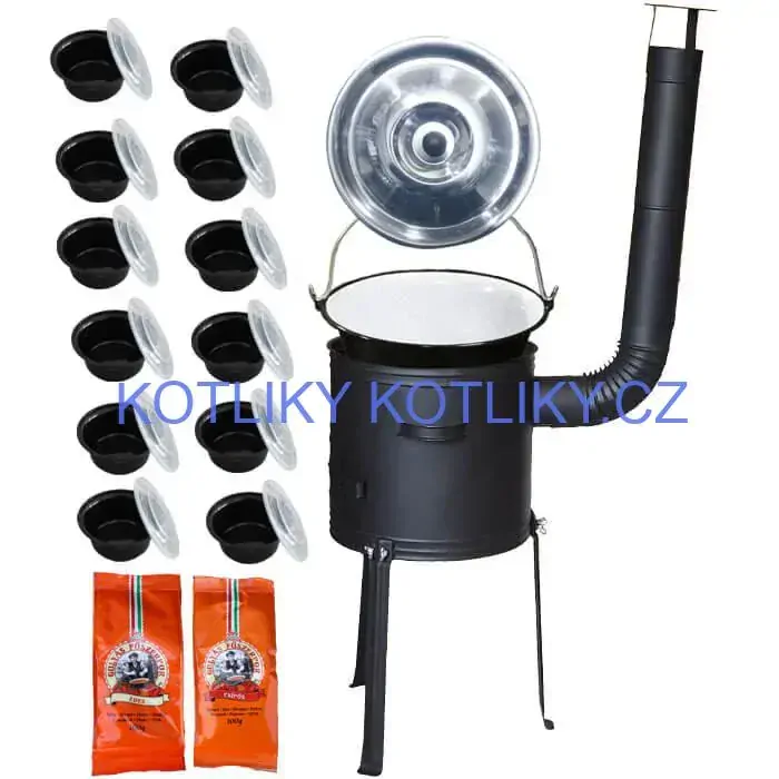 Smaltovaný kotlík 22 L (1,2 mm) + žáruvzdorná kotlina 42 cm Plus 700 + misky 12 ks + 2 x pepř na guláš 100 g