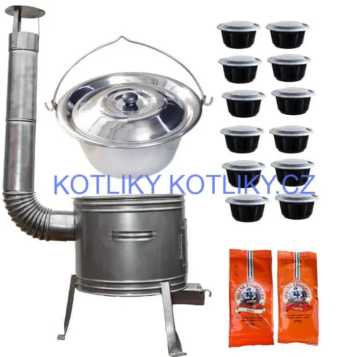 Nerezový kotlík 22 L (0,8 mm) INOX + nerezová kotlina 42 cm TOPLUX + misky 12 ks + 2 x pepř na guláš 100 g