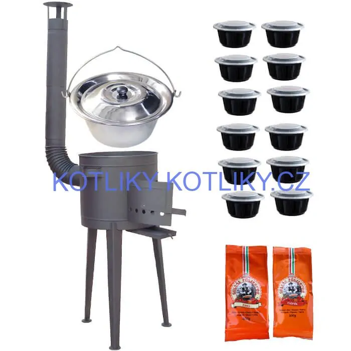 Nerezový kotlík 22 L (0,8 mm) INOX + vysoká žáruvzdorná kotlina 42 cm PLUS 600 + misky 12 ks + 2 x pepř na guláš 100 g