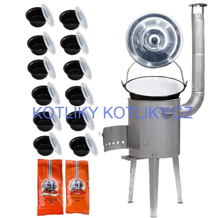 Smaltovaný kotlík 22 L (1,2 mm) + nerezová kotlina 42 cm LUXUS + misky 12 ks + 2 x pepř na guláš 100 g