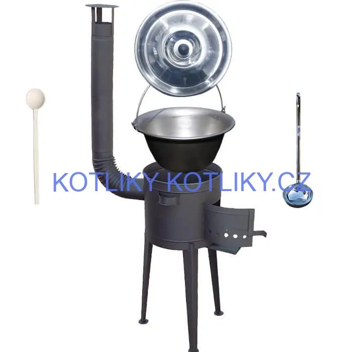 Nerezový kotlík 20 L (1,5 mm) + vysoká žáruvzdorná kotlina (2,0 mm) HODO 42 cm PLUS 600 + vařečka + naběračka